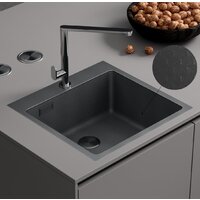 Кухонная мойка Roxen Snake 560220-50-BS (50*48) PVD графит/текстурная поверхность (с коландером и дозатором)