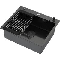 Кухонная мойка ARFEKA ECO AR мойка 600*500 POP-UP, коландер, дозатор BLACK DECOR MILLET GRAINS