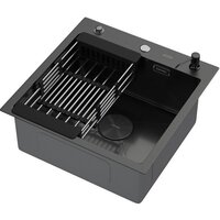Кухонная мойка ARFEKA ECO AR мойка 500*500 POP-UP, коландер, дозатор BLACK DECOR VOLCANIC ROCK