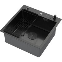 Кухонная мойка ARFEKA ECO AR мойка 500*500 POP-UP, коландер F, дозатор BLACK DECOR VOLCANIC ROCK