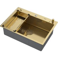 Кухонная мойка ARFEKA ECO AR мойка 700*500 POP-UP, коландер G, дозатор GOLD DECOR