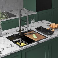 Кухонная мойка Roxen Stage 560250-60B PVD графит (c держателем для ножей, двумя коландерами, разделочной доской и дозатором)