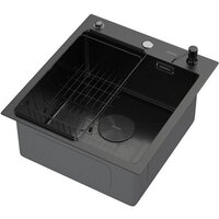 Кухонная мойка ARFEKA ECO AR мойка 450*500 POP-UP, коландер F, дозатор BLACK DECOR VOLCANIC ROCK