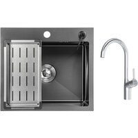 Кухонная мойка Saniteco 5045 Nano + Spike F9S07000 (хром, с сифоном, дозатором и коландером)