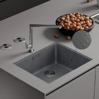 Кухонная мойка Roxen Uno 560210-54S под столешницу сатин/текстурная поверхность (ролл-мат, дозатор, сифон)