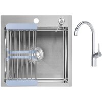 Кухонная мойка Saniteco 4848 + Spike F9S07000 (хром, с сифоном, дозатором и коландером)