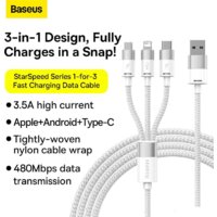 Кабель Baseus One-For-Three Fast Charging Data Cable 3.5A USB Type-A - USB Type-C/microUSB/Lightning (0.5 м, белый)