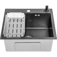 Кухонная мойка Saniteco 5045 Nano + Spike F9S07000 (хром, с сифоном, дозатором и коландером)