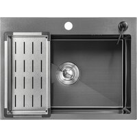 Кухонная мойка Saniteco 6045 Nano + Spike F9S07011 (сатин, с сифоном, дозатором и коландером)