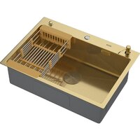 Кухонная мойка ARFEKA ECO AR мойка 700*500 POP-UP, коландер, дозатор GOLD DECOR