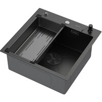Кухонная мойка ARFEKA Eco AR мойка 500*500 POP-UP, коландер G, дозатор BLACK