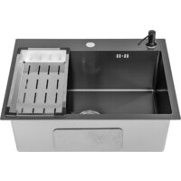 Кухонная мойка Saniteco 6045 Nano + Spike F9S07011 (сатин, с сифоном, дозатором и коландером)