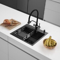 Кухонная мойка ARFEKA ECO AR мойка 500*500, коландер, дозатор BLACK DECOR VOLCANIC ROCK