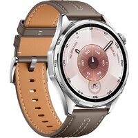 Умные часы Huawei Watch GT 6 46 мм (серебристый, с коричневым кожаным ремешком, международная версия)