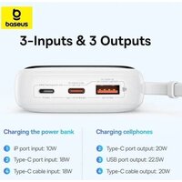 Внешний аккумулятор Baseus Qpow Pro+ Digital Display Fast Charge 22.5W 10000mAh (белый)