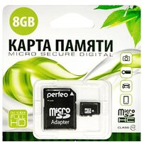 Карта памяти Perfeo microSDHC Class 10 8GB PF8GMCSH10A (с адаптером)