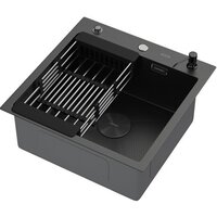 Кухонная мойка ARFEKA ECO AR мойка 500*500 POP-UP, коландер, дозатор BLACK DECOR