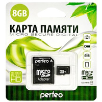 Карта памяти Perfeo microSDHC Class 10 8GB PF8GMCSH10A (с адаптером)