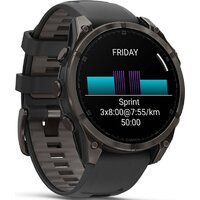 Умные часы Garmin Fenix 8 Sapphire, Titanium 47мм (угольно-черный DLC, пепельно-черный силиконовый ремешок)