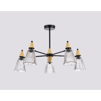 Подвесная люстра Ambrella light LH58114/5 BK/LW/SM (черный/светлое дерево/дымчатый)