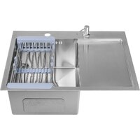 Кухонная мойка Saniteco 6550-L + Spike F9S07000 (хром, с сифоном, дозатором и коландером)