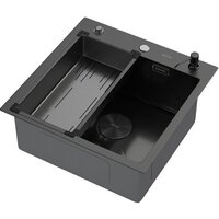 Кухонная мойка ARFEKA Eco AR мойка 500*500 POP-UP, коландер G, дозатор BLACK DECOR VOLCANIC ROCK