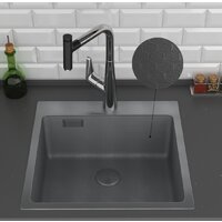 Кухонная мойка Roxen Snake 560220-50-BS (50*48) PVD графит/текстурная поверхность (с коландером и дозатором)