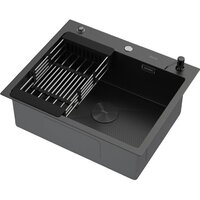 Кухонная мойка ARFEKA ECO AR мойка 600*500 POP-UP, коландер, дозатор BLACK DECOR