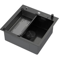 Кухонная мойка ARFEKA Eco AR мойка 500*500 POP-UP, коландер G, дозатор BLACK DECOR MILLET GRAINS