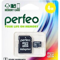 Карта памяти Perfeo PF4GMCSH10A microSDHC 4GB (с адаптером)
