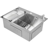 Кухонная мойка Saniteco 6045 + Spike F9S07011 (сатин, с сифоном, дозатором и коландером)