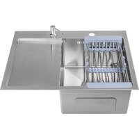 Кухонная мойка Saniteco 6550-R + Spike F9S07011 (сатин, с сифоном, дозатором и коландером)
