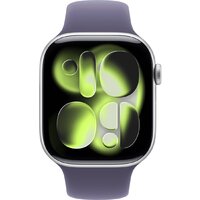 Умные часы Apple Watch Series 11 46 мм (алюминиевый корпус, серебристый/фиолетовый туман, спортивный силиконовый ремешок S/M)
