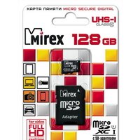 Карта памяти Mirex microSDXC UHS-I (Class 10) 128GB + адаптер [13613-AD10S128]