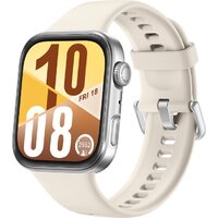 Умные часы Huawei Watch FIT 4 (серебристый, с бежевым силиконовым ремешком, международная версия)