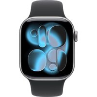 Умные часы Apple Watch Series 11 42 мм (алюминиевый корпус, космический серый/черный, спортивный силиконовый ремешок M/L)
