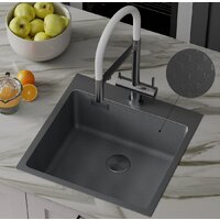 Кухонная мойка Roxen Snake 560220-50-BS (50*48) PVD графит/текстурная поверхность (с коландером и дозатором)