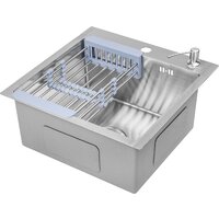 Кухонная мойка Saniteco 4848 + Spike F9S07000 (хром, с сифоном, дозатором и коландером)