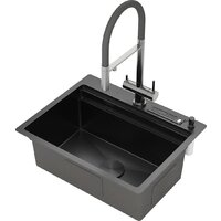 Кухонная мойка Roxen Stage 560250-60B PVD графит (c держателем для ножей, двумя коландерами, разделочной доской и дозатором)