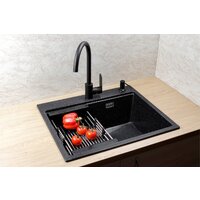 Кухонная мойка Marblan Comfort 60 (черный, с сифоном и колландером)
