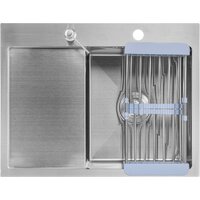 Кухонная мойка Saniteco 6550-R + Spike F9S07011 (сатин, с сифоном, дозатором и коландером)