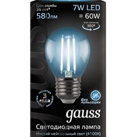 Светодиодная лампочка Gauss LED Filament Globe E27 7 Вт 4100 К 105802207