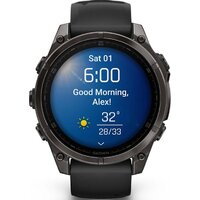 Умные часы Garmin Fenix 8 Sapphire, Titanium 47мм (угольно-черный DLC, пепельно-черный силиконовый ремешок)