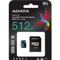 Карта памяти ADATA Premier Pro AUSDX512GUI3V30SA2-RA1 microSDXC 512GB (с адаптером)