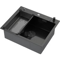 Кухонная мойка ARFEKA Eco AR мойка 600*500 POP-UP, коландер G, дозатор BLACK DECOR MILLET GRAINS