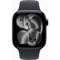 Умные часы Apple Watch Series 11 42 мм (алюминиевый корпус, черный/черный, спортивный силиконовый ремешок S/M)