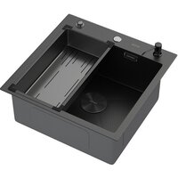 Кухонная мойка ARFEKA Eco AR мойка 500*500 POP-UP, коландер G, дозатор BLACK DECOR