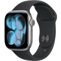 Умные часы Apple Watch Series 11 42 мм (алюминиевый корпус, космический серый/черный, спортивный силиконовый ремешок M/L)