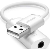 Адаптер Ugreen US206 30712 USB Type-A - 3.5 мм (0.15 м, белый)