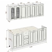 Готовая кухня Кортекс-мебель Корнелия Ретро 2.2 м (ясень белый/дуб бунратти)